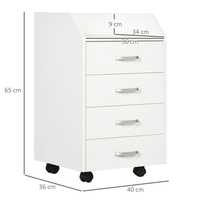 Wooden designer winner with 4 drawers, wheels and raised edges, 40x36x65cm, white - Borgè