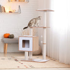 Wooden Cat Tree for cats with Scratch Pole 120cm | 71.5x49.5x120cm Wood, White - Borgè