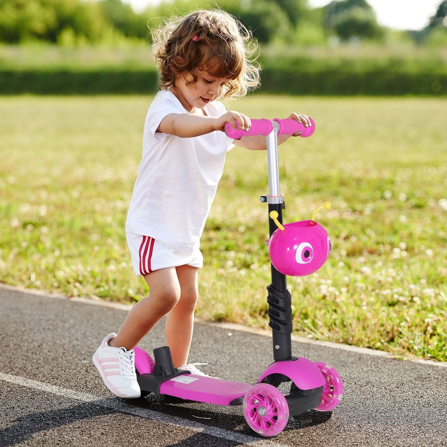 Scooter for Kids with Seat and Handlebar, 5 in 1 Height Adjustable Handlebar, 62x25x72.5cm Pink - Borgè