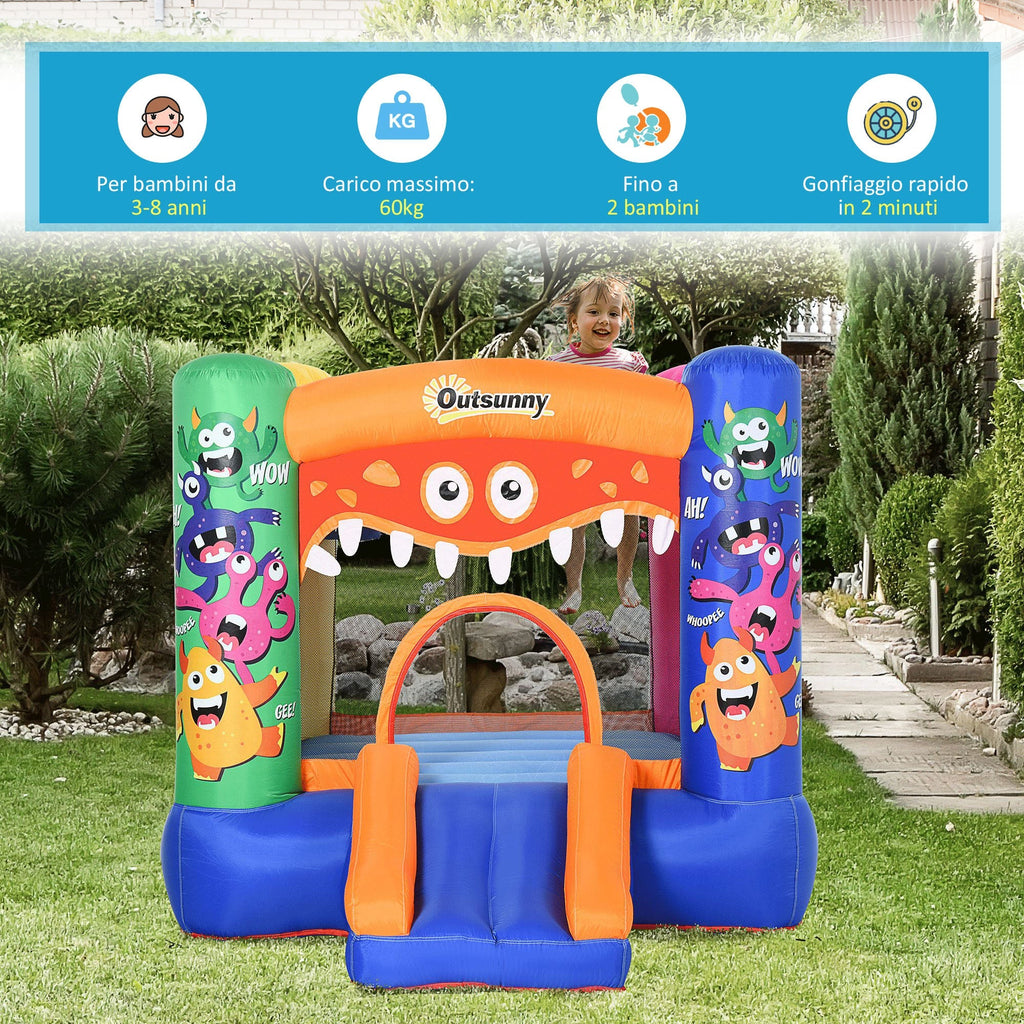 Inflatable Playhouse Giant Bouncy Castle for Kids 3-8 Years Old Colorful Bouncy Trampoline with Slide and Basketball Hoop 250cmx180cmx175cm - Borge' Group Limited