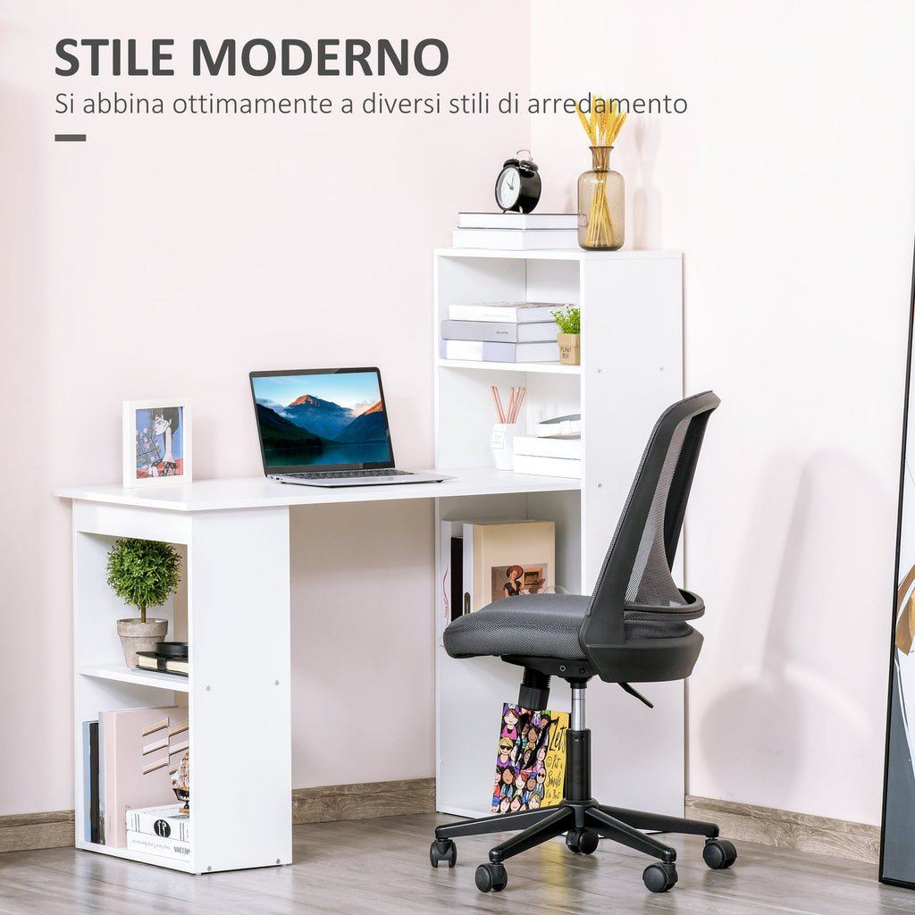 Desk Computer with Space Bookshop, Dining Table For Office and Study, 120x55x120 cm, White - Borgè