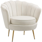 SEASHELL Design Cream Velvet Chamber Armchair With Back | 76x67x74cm - Borgè
