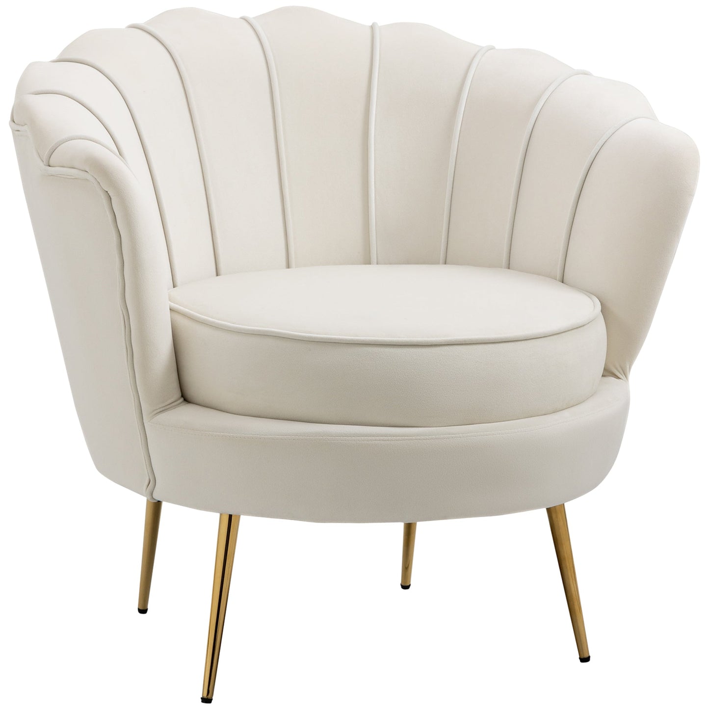 SEASHELL Design Cream Velvet Chamber Armchair With Back | 76x67x74cm - Borgè