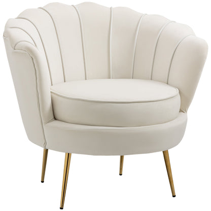 SEASHELL Design Cream Velvet Chamber Armchair With Back | 76x67x74cm - Borgè