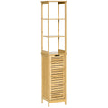 Kleankin Bathroom Cabinet with 3 shelves and 1 sideboard, slatted design, mdf and bamboo, 34x30x173cm - Borgè