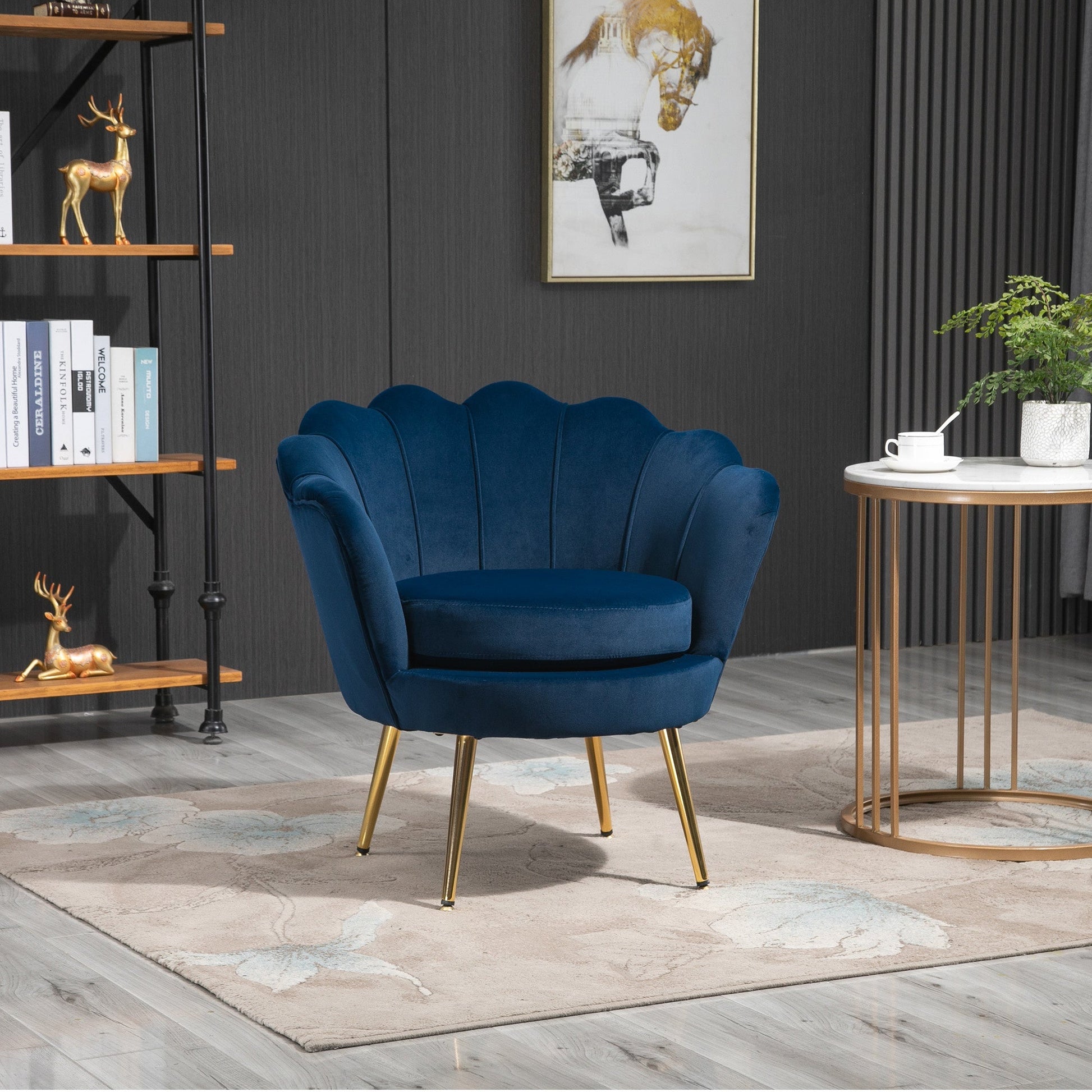 SEASHELL Design Blue Velvet Chamber Armchair With Back | 76x67x74cm - Borgè