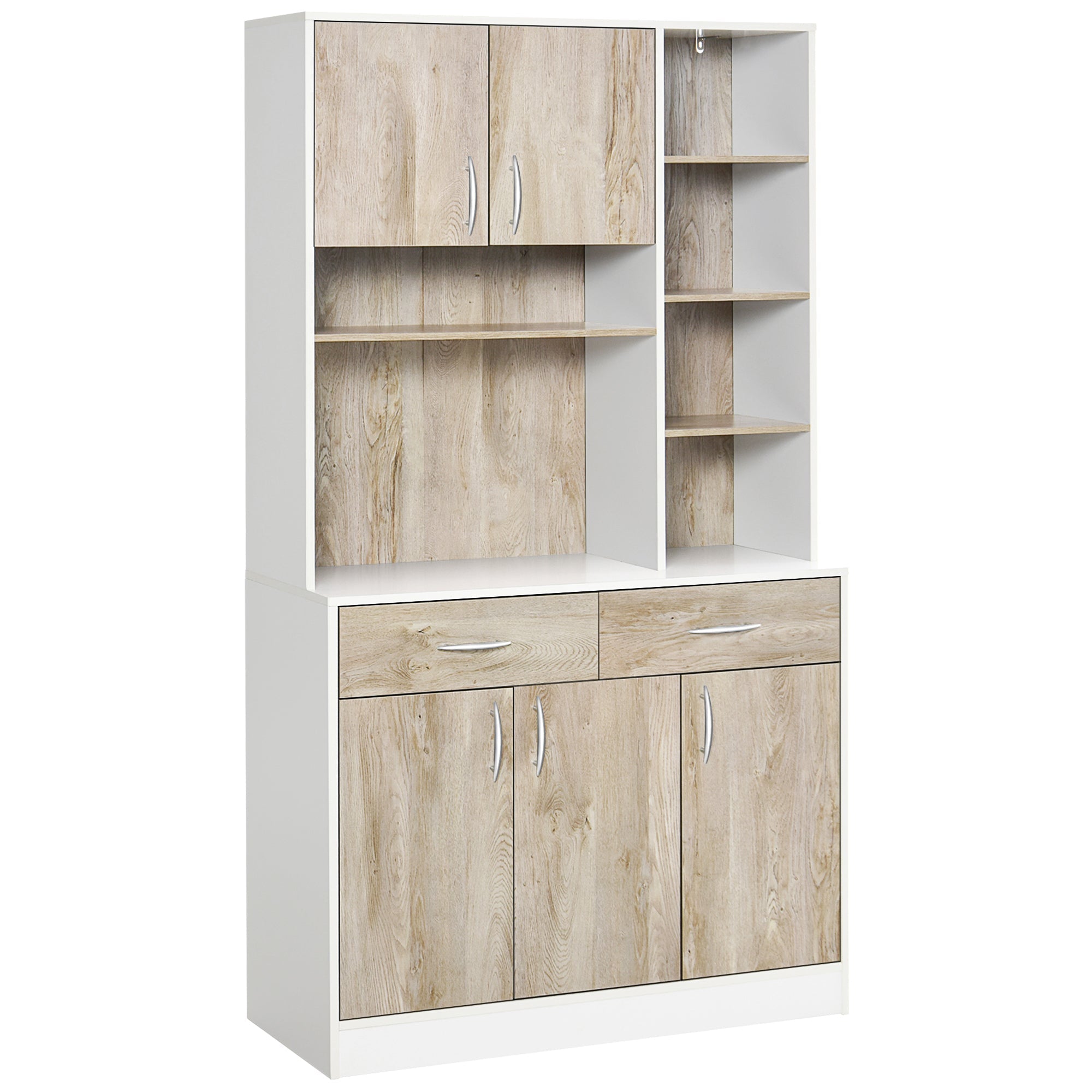 Mobile buffet dispensation kitchen, white and wood, open drawers open - Borgè