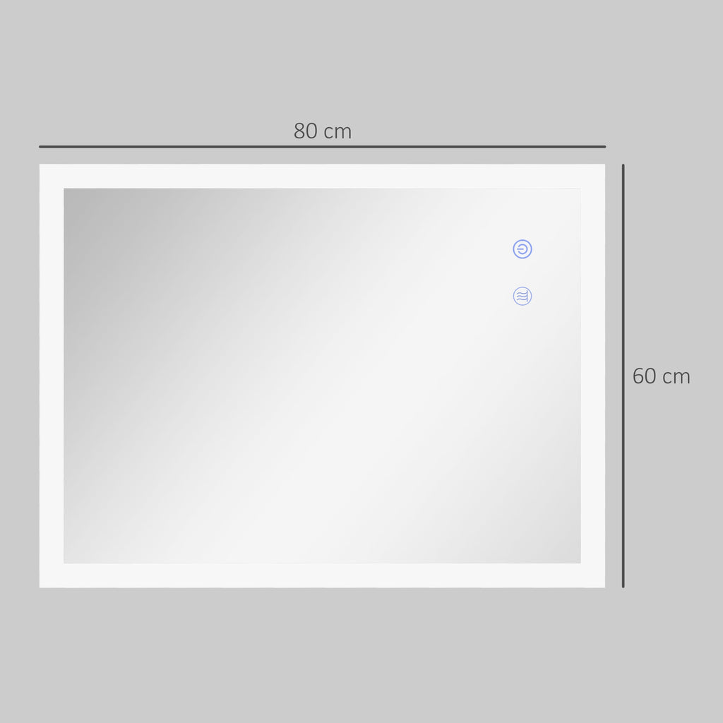 Kleankin Bathroom Mirror Led anti -expulsion with 3 colors and adjustable brightness, in metal and glass, 80x60x3 cm - Borgè