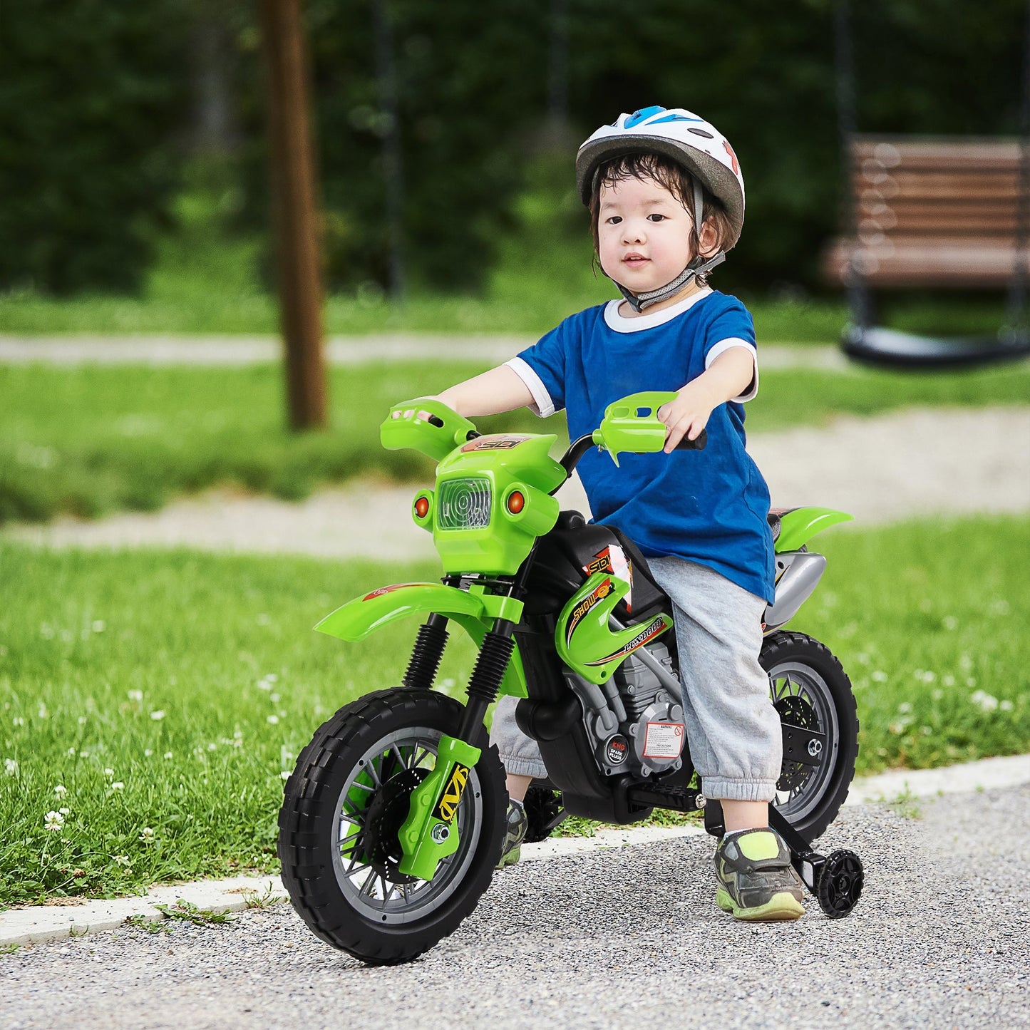 Moto Electric Cross with green wheels for children 3 years and more, 6v speed 6v 2.5km/h battery, 102 x 53 x 66cm - Borgè