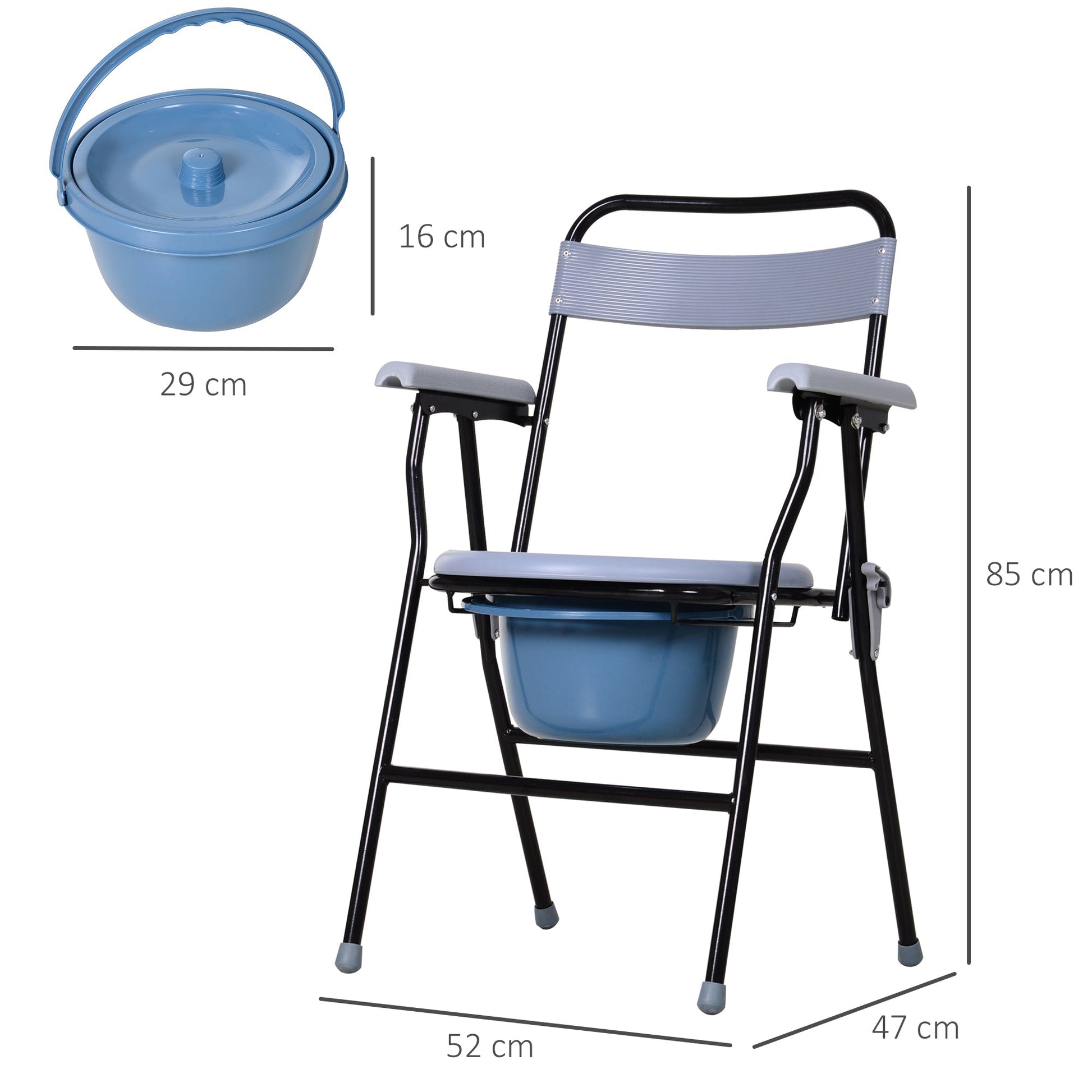 ECARE | Foldable WC chair with removable pot for the elderly and disabled in iron and plastic tubes | 52x50x75cm - Borgè