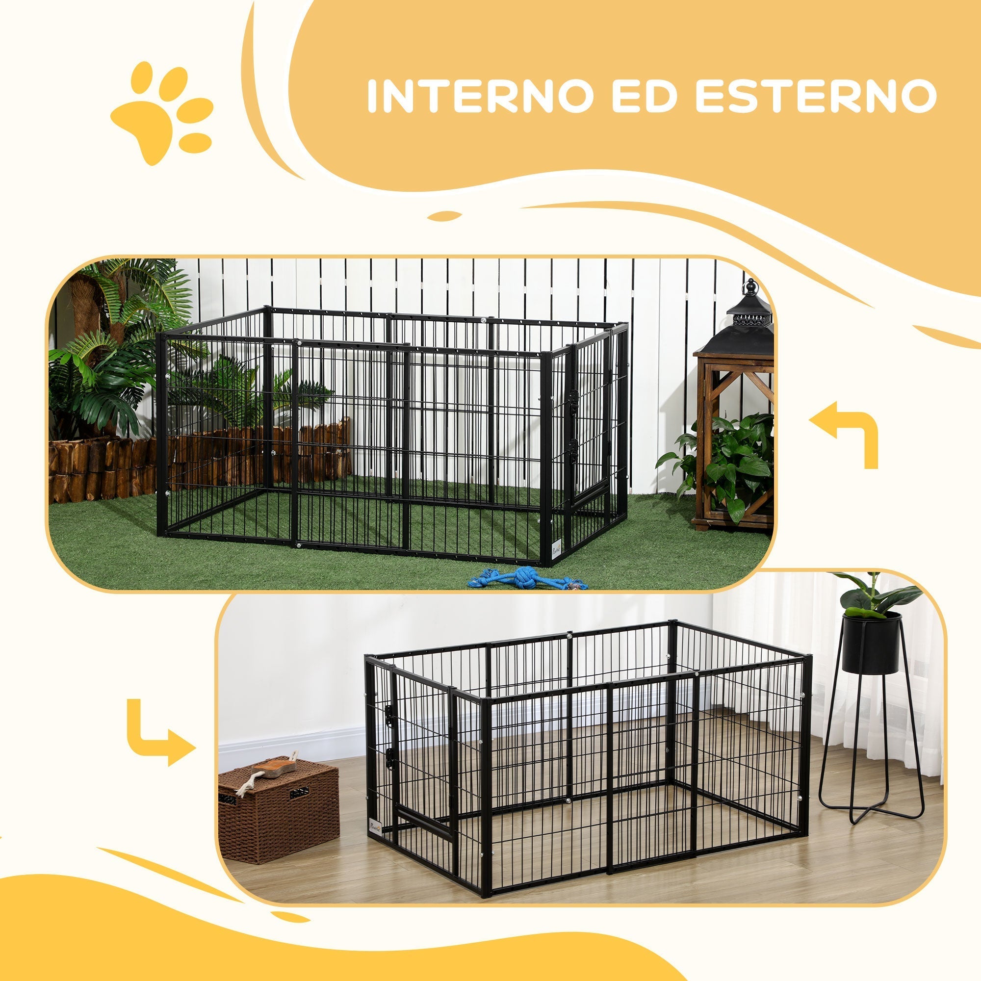 Small Dog Playpen with 6 Panels for Indoor and Outdoor Use, 82.5-150x79x61cm Metal - Borge' Group Limited