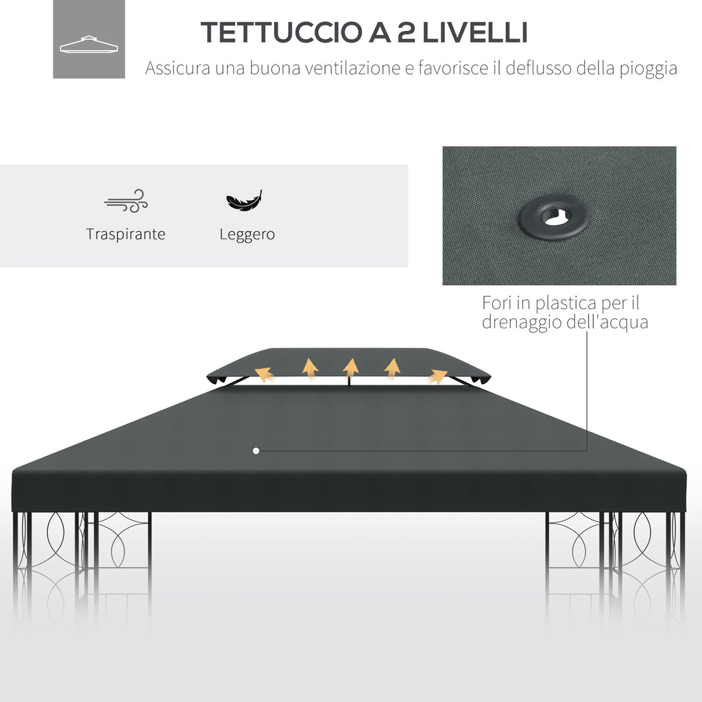 Outsunny coverage for gazebo 4x3 m at 2 levels in polyester with straps and 10 drainage holes, anthracite gray - Borgè