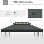 Outsunny coverage for gazebo 4x3 m at 2 levels in polyester with straps and 10 drainage holes, anthracite gray - Borgè
