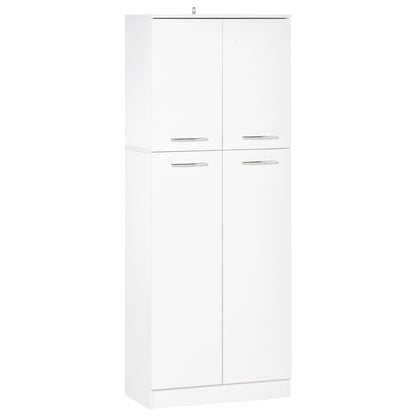 Multipurpose Pantry Cabinet with 2 Cabinets and Adjustable Shelves, MDF, 59x31x155cm, White - Borgè