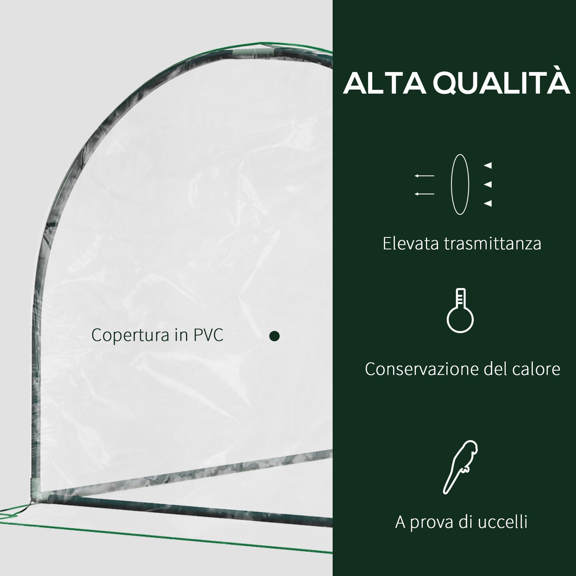 Outsunny Garden greenhouse tunnel in steel and with PVC cover, 200x100x80 cm, transparent and green - Borgè