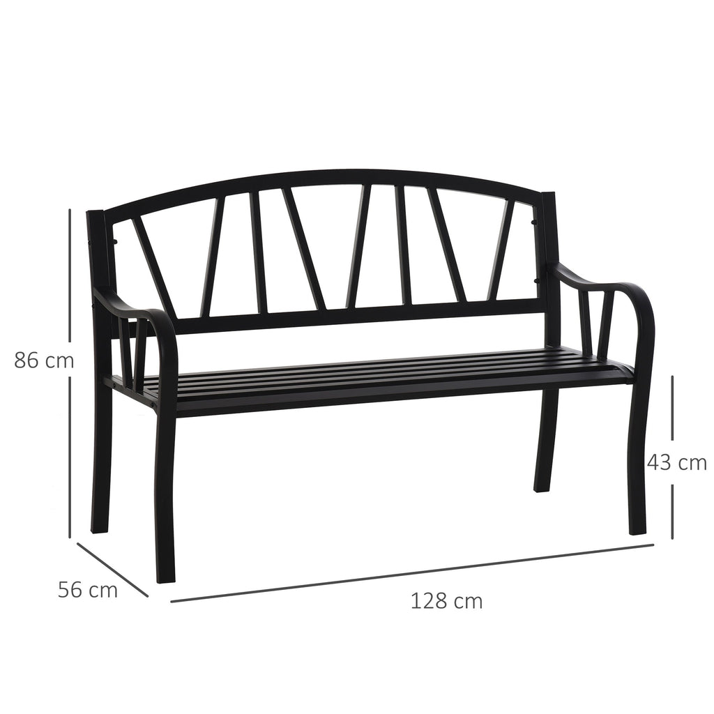 Waterproof Black Metal Garden Bench, 2-Seater Iron Outdoor Bench, 128x56x86cm - Borge' Group Limited