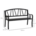 Waterproof Black Metal Garden Bench, 2-Seater Iron Outdoor Bench, 128x56x86cm - Borge' Group Limited