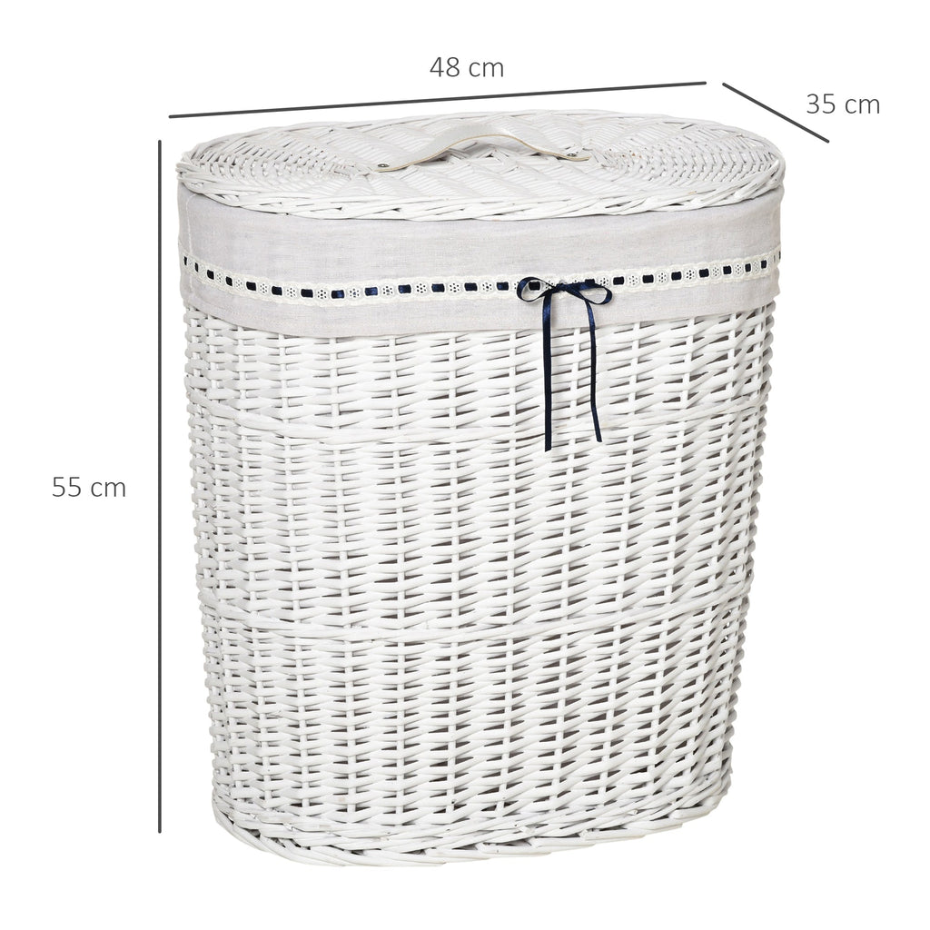 Cesto Boarder holder in wicker with lid and internal sack in washable fabric, white - Borgè