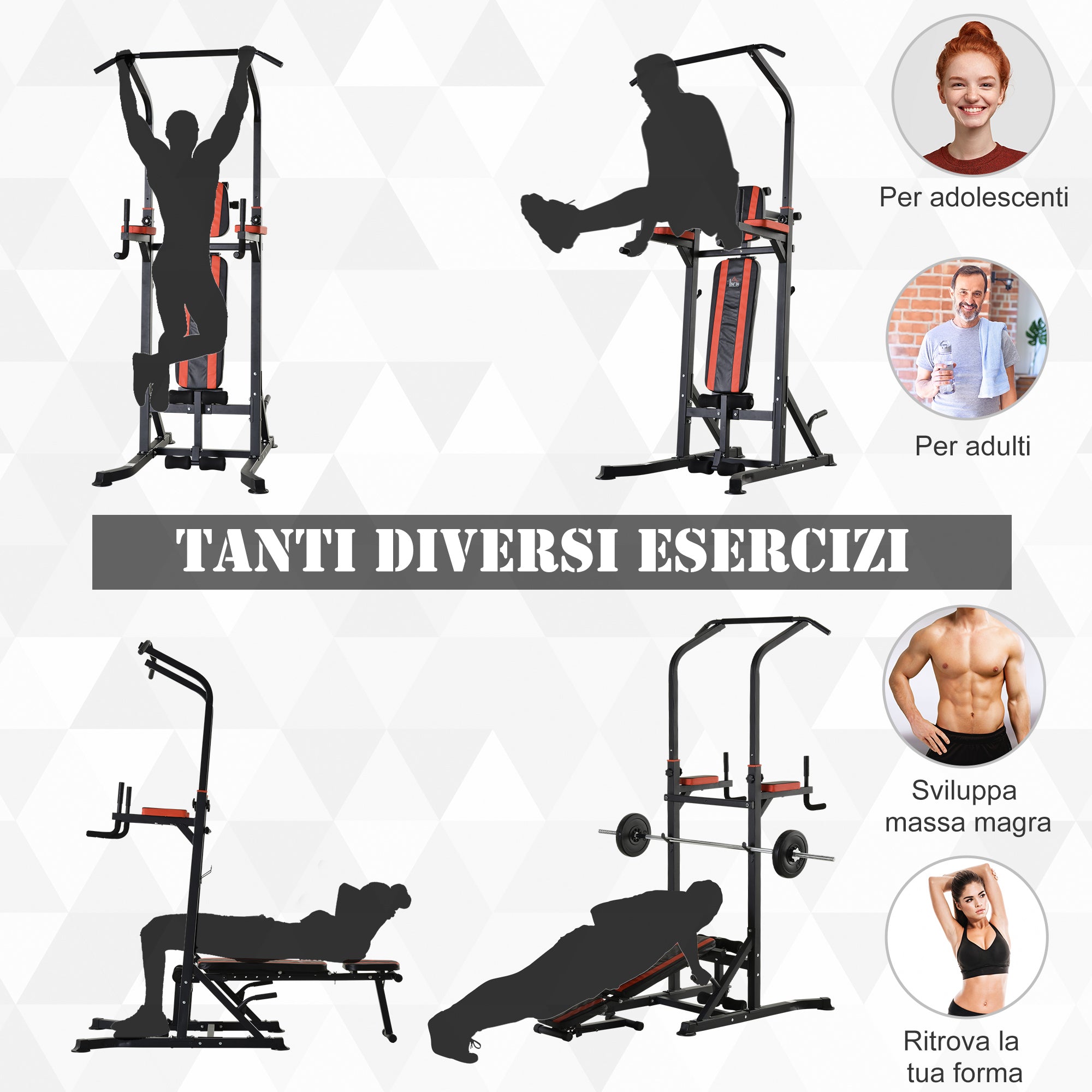 Folding and multipurpose station for steel training with tractions and Roman chair and chair - Borge' Group Limited