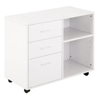 Multiuse office mobile with wooden drawers shelves - White - Borgè