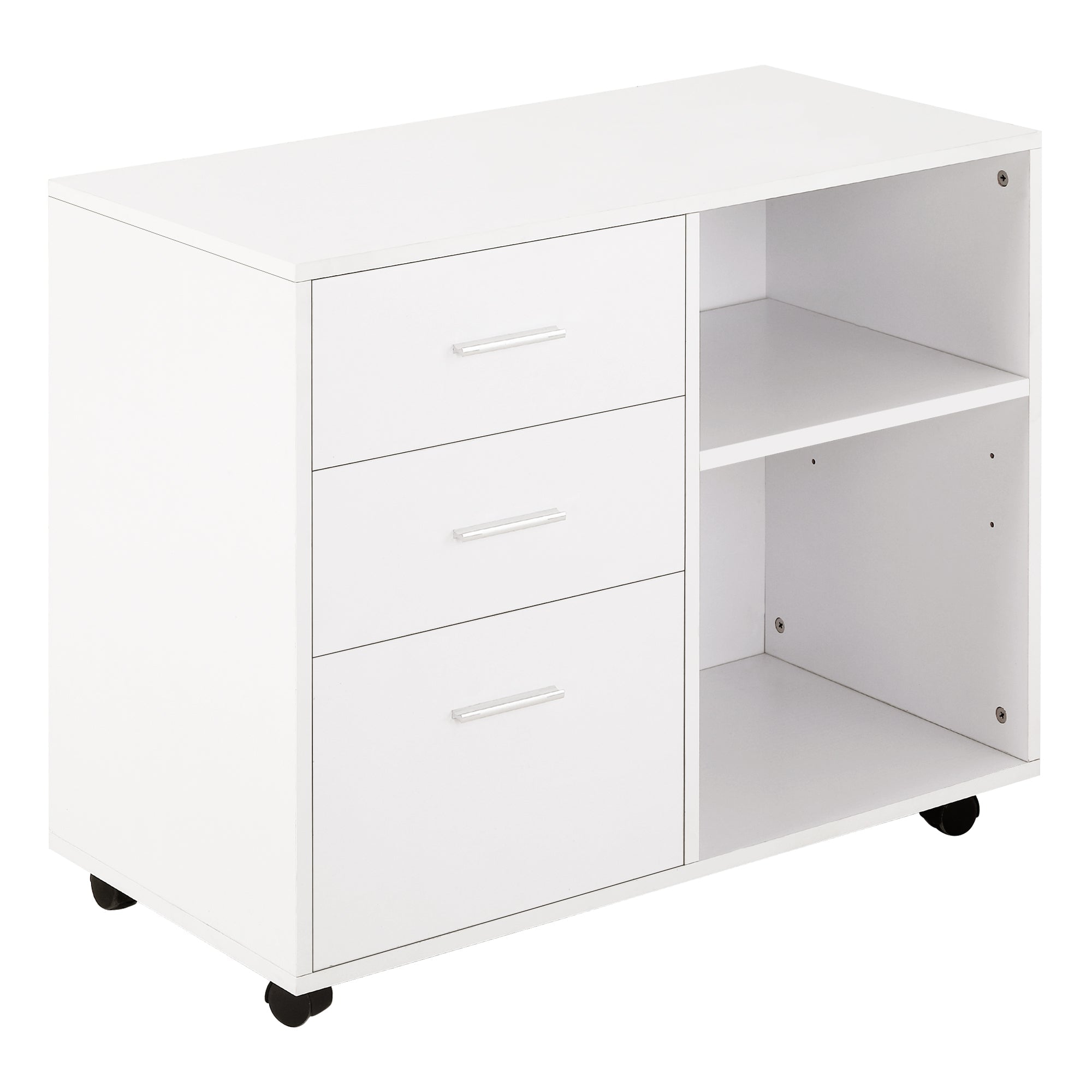 Multiuse office mobile with wooden drawers shelves - White - Borgè