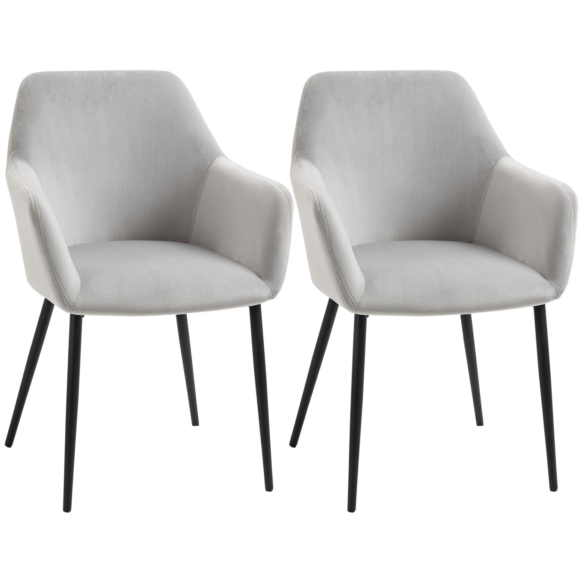 Set of 2 Nordic Living Room Chairs with Curved Backrest and Armrests and Padded Seat, 54x57x80 cm, Grey - Borgè