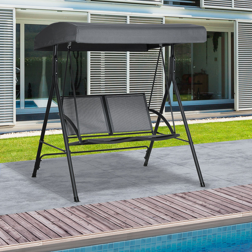 YORK | 2 Seater Garden Swing with Adjustable Canopy, 140x118x162cm Grey - Borge' Group Limited