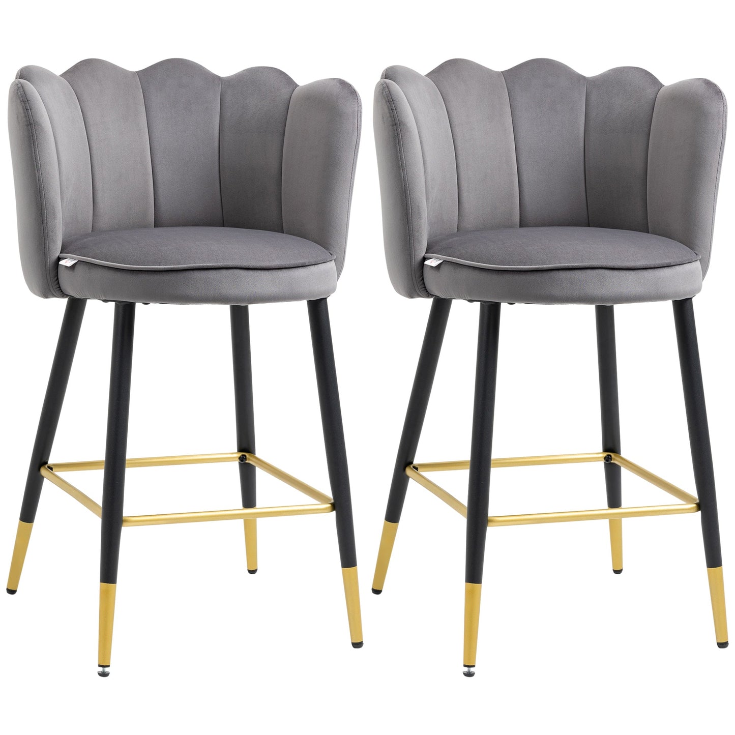 Homcom set with 2 stools from velvety bar with footrest and steel base, 59x52x90cm, Grey - Borgè