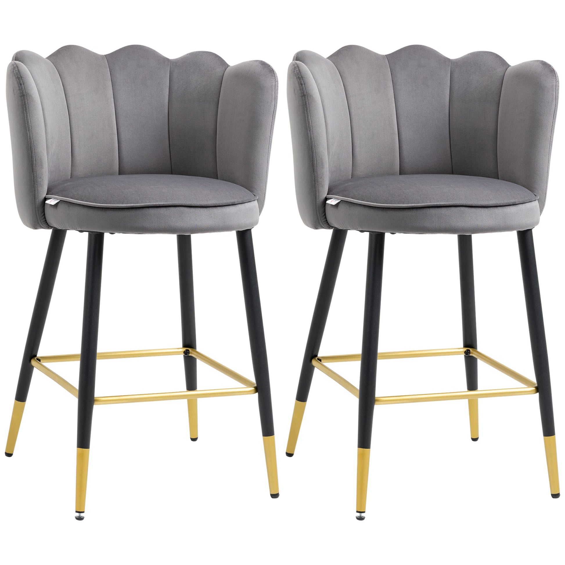 Homcom set with 2 stools from velvety bar with footrest and steel base, 59x52x90cm, Grey - Borgè