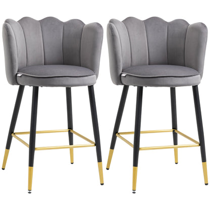 Homcom set with 2 stools from velvety bar with footrest and steel base, 59x52x90cm, Grey - Borgè