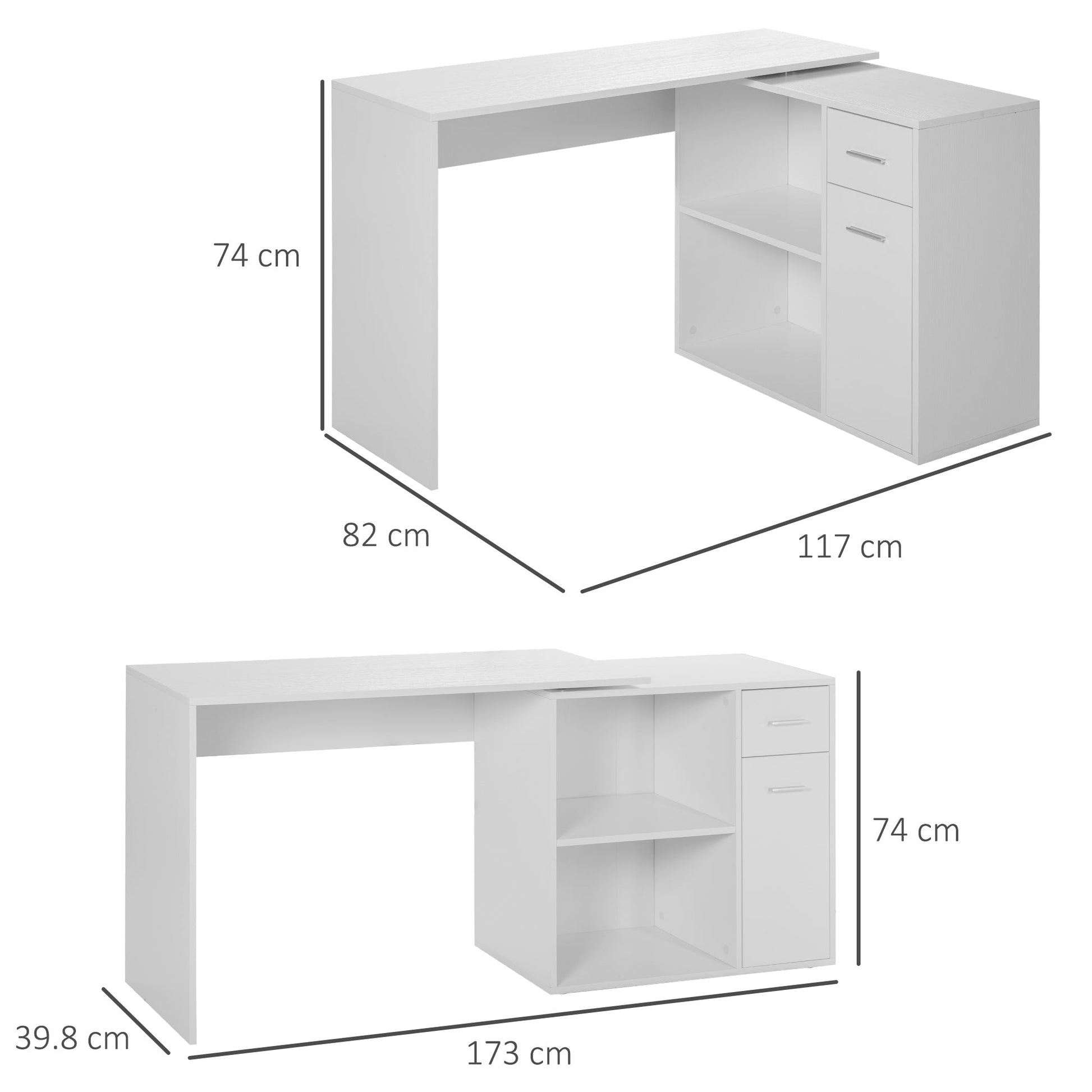 Corner Desk / Standard Desk with removable drawers and 360 ° White Shelf - Borgè