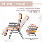 Outdoor Deck Chair Set of 2, 5-Position Reclining with Cushion, 60x75x102cm Grey Orange - Borge' Group Limited