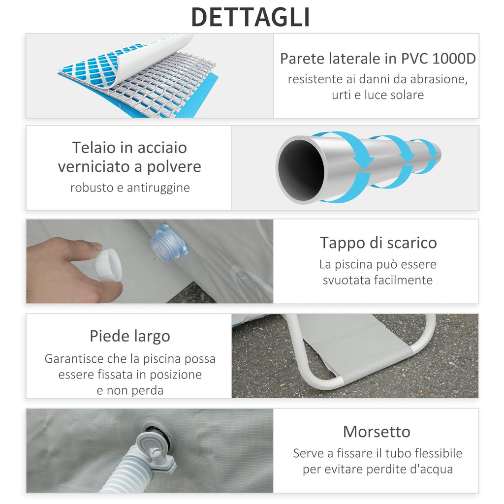 Above Ground Pool in Steel and Reinforced PVC with Filter, 580x310x122cm, Light Grey - Borge' Group Limited