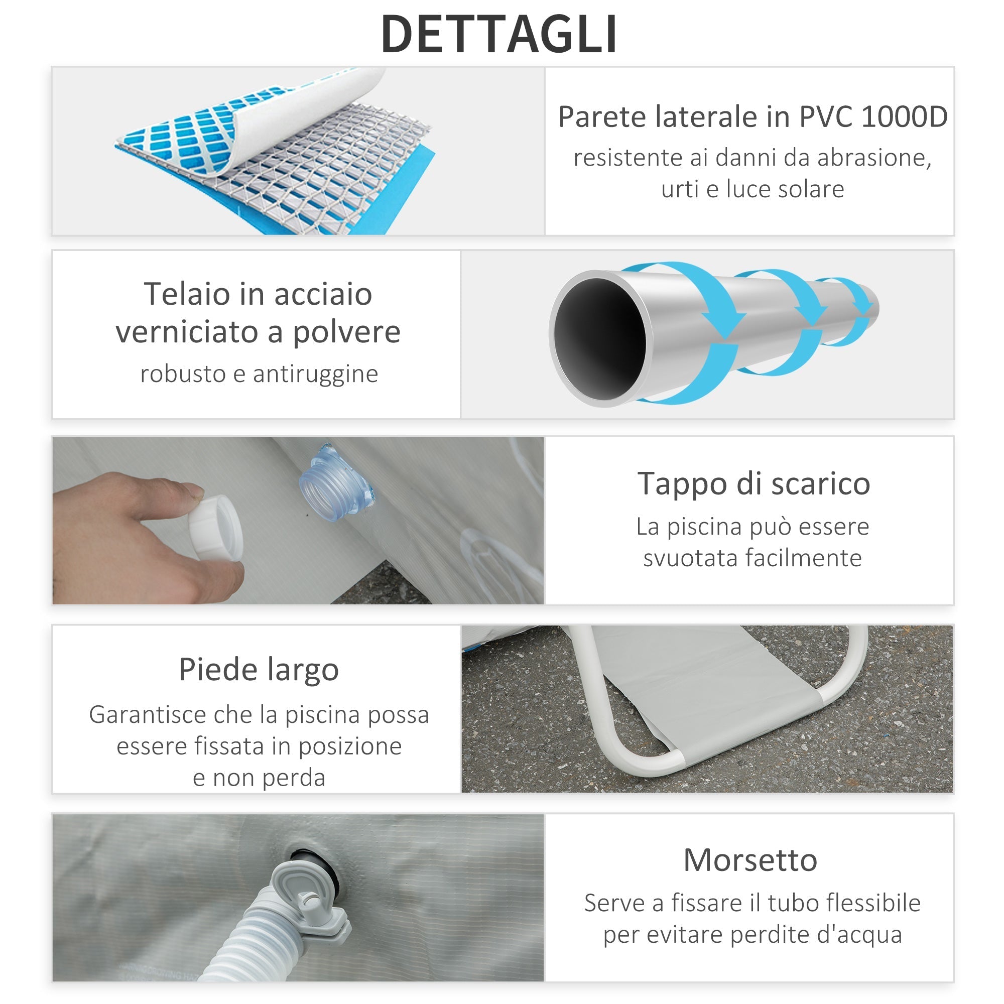 Above Ground Pool in Steel and Reinforced PVC with Filter, 580x310x122cm, Light Grey - Borge' Group Limited