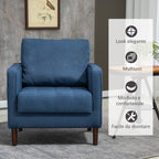 Modern armchair in linen effect fabric, wooden structure and thick padding, 76x70x87cm, blue - Borgè