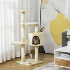 Cat Tree for cats with Scratch Pole with 4 levels with toys, beige, 75x40x112cm - Borge' Group Limited