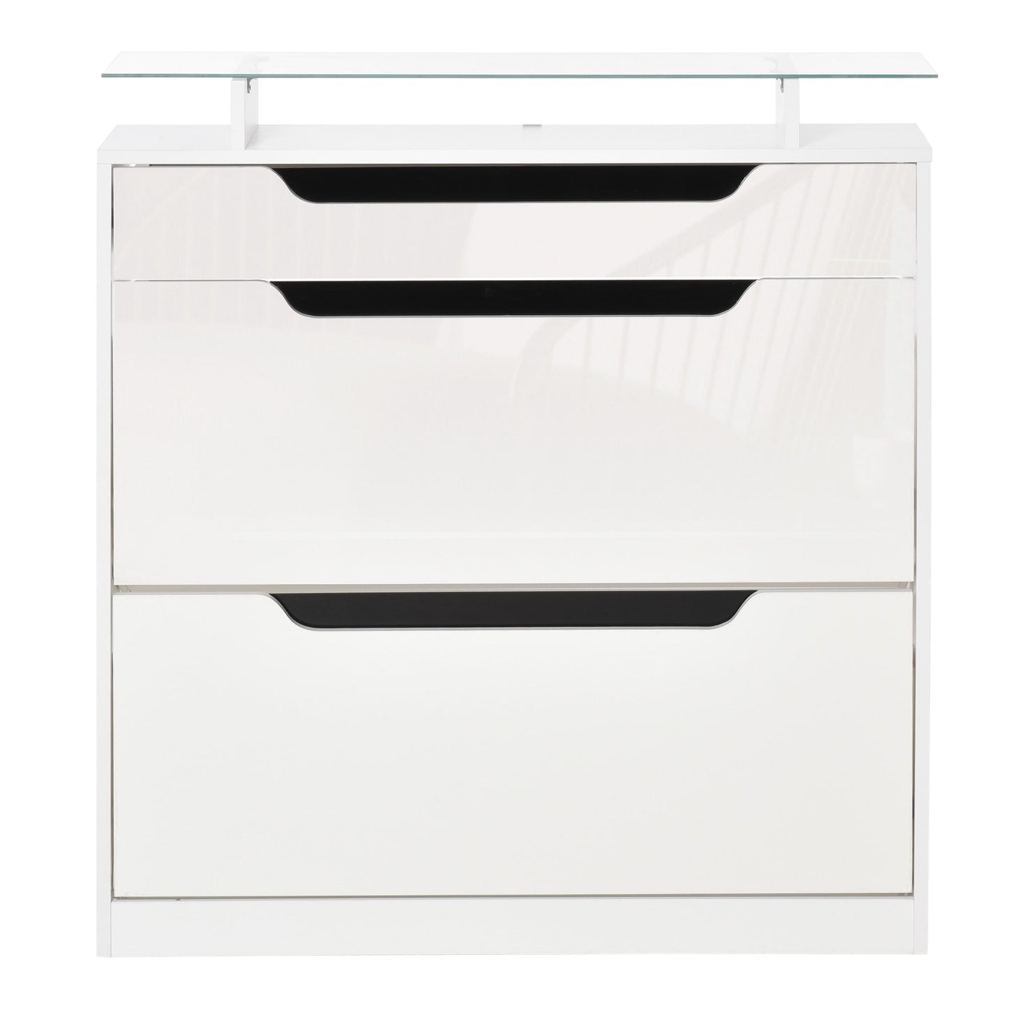 Modern Scarpper, 2 drawers for 16 shoes with adjustable shelf and glass shelf, 89x23x96cm, shiny white - Borgè