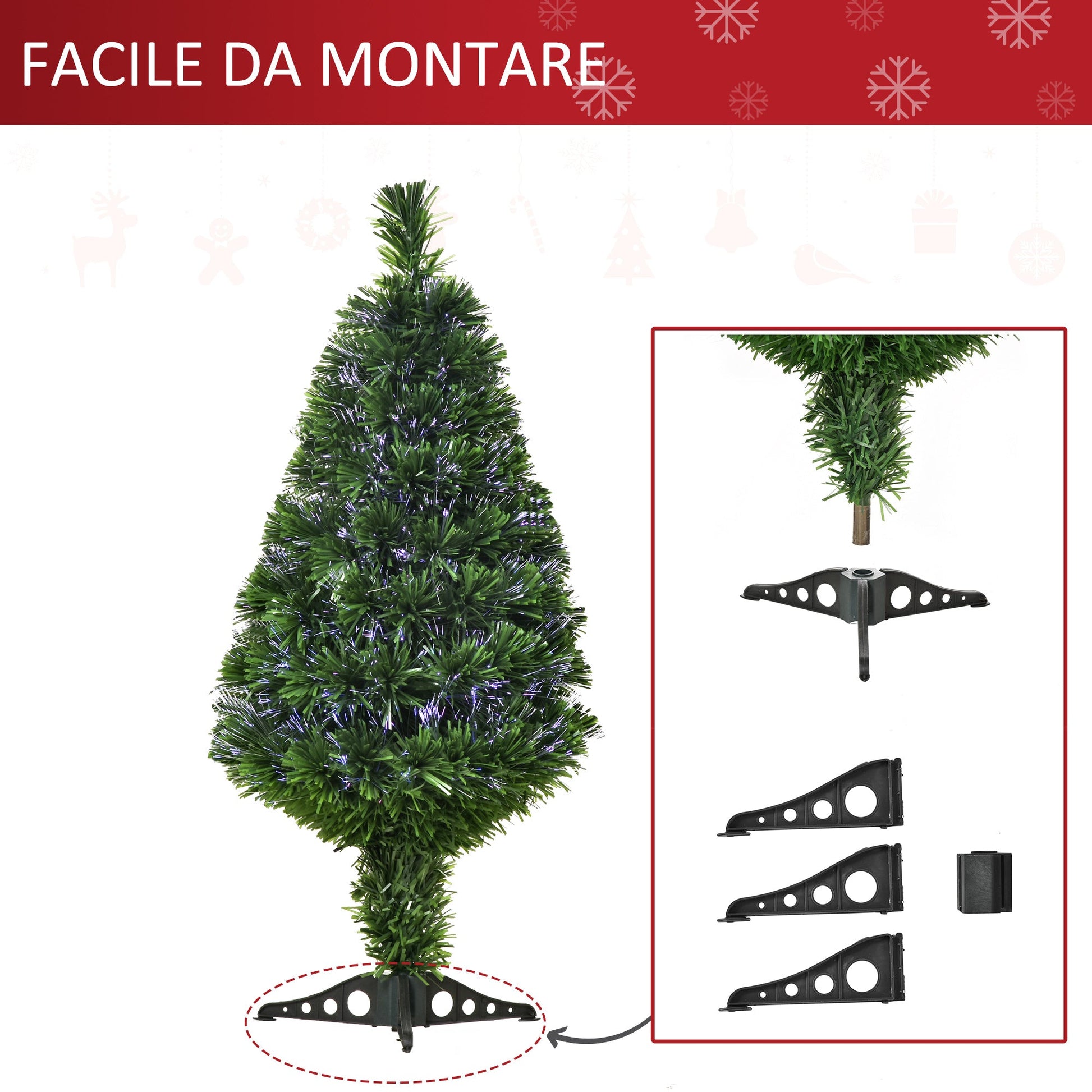 Artificial Christmas tree with 90 pvc branches and 90cm optical fiber, green - Borgè