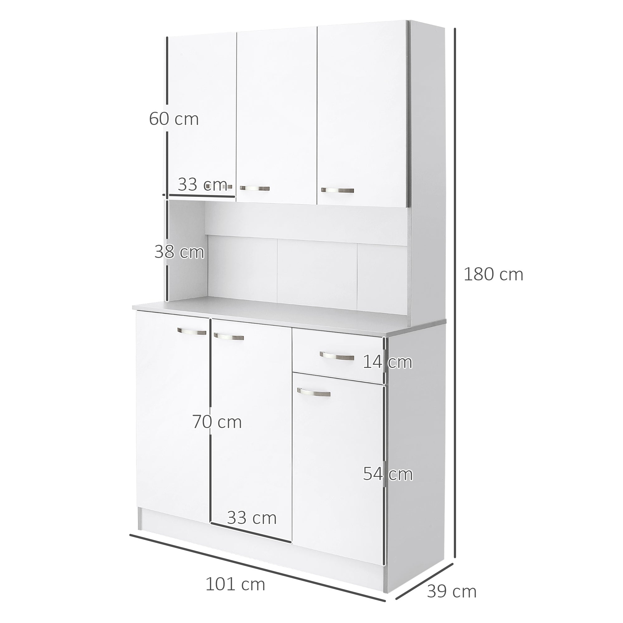 Homcom - Wardrobe with wooden kitchen wall units 101 x 39 x 180cm white - Borgè