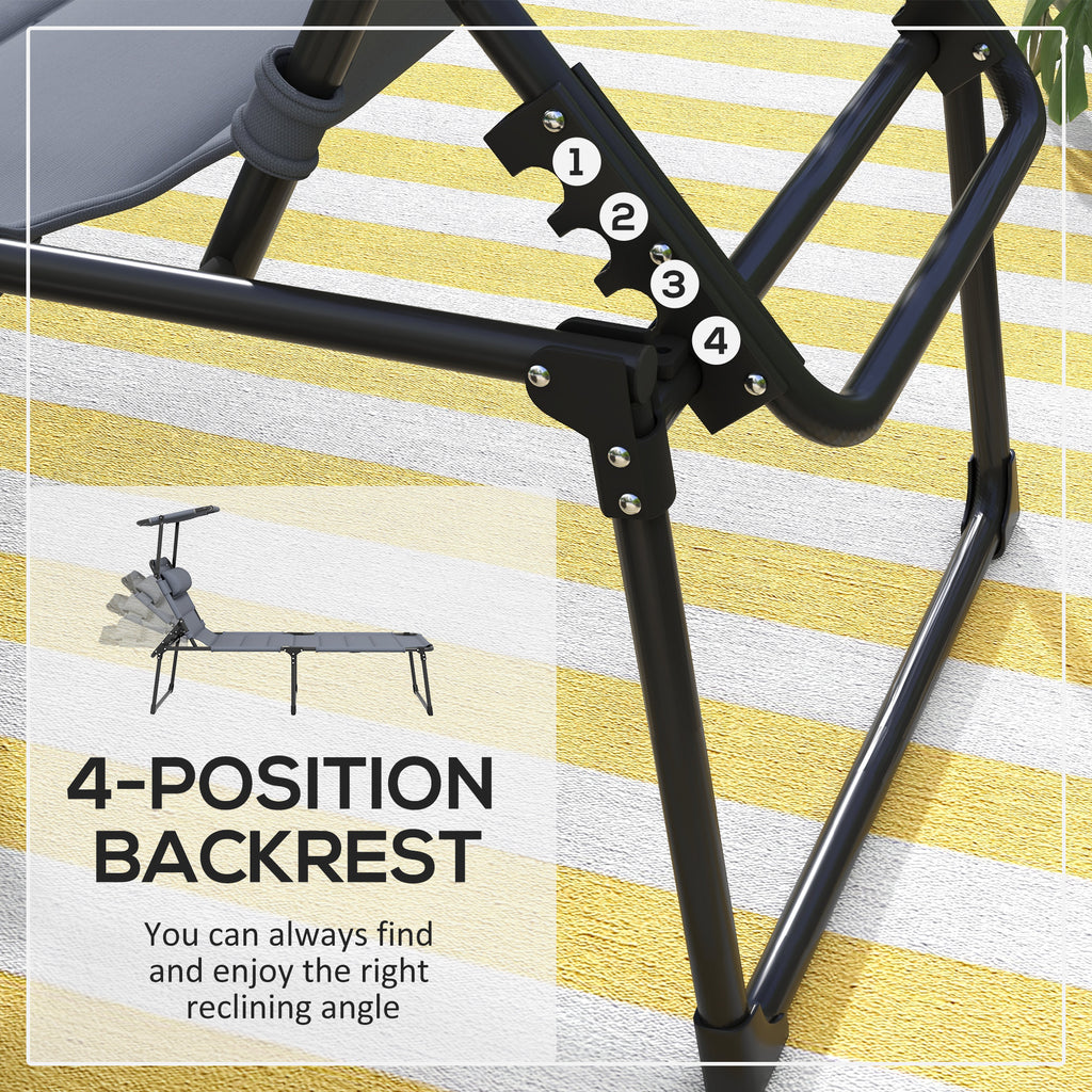 Outsunny folding sun bed with 4 -level adjustable backrest, pillow and padding, gray - Borgè
