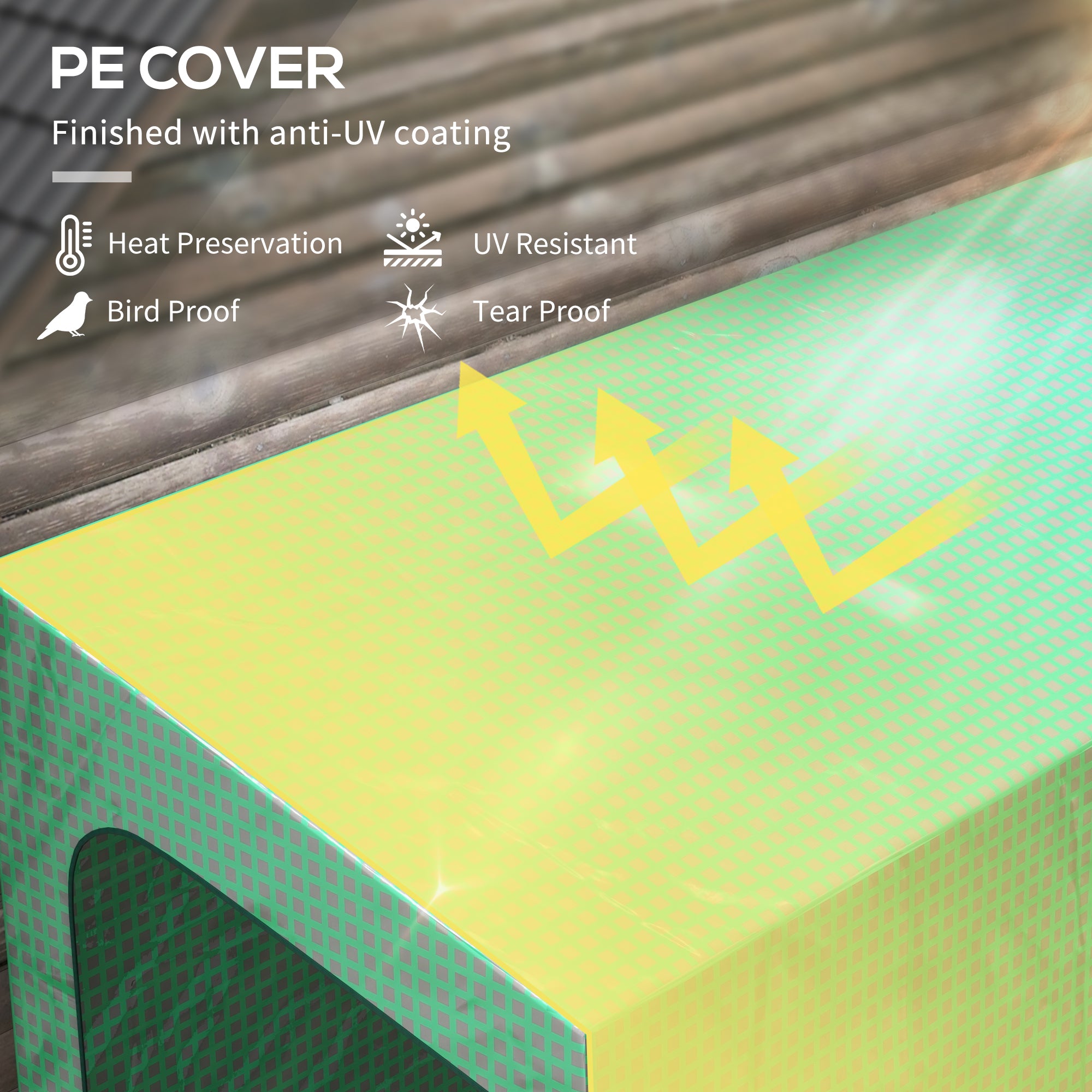 Outsunny Wall Garden greenhouse with 2 roller shown doors and covers in PE Anti UV, 200x80x200cm, Green - Borgè