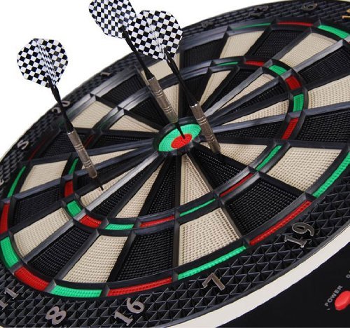 Electronic Plastic Dartboard with 6 Darts, Sound and Visual Effects, 44 x 50 x 3.2cm, Black - Borge' Group Limited