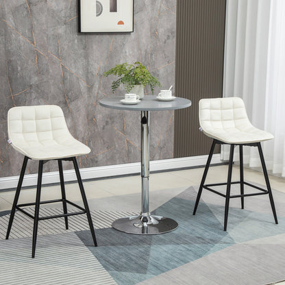 Set of 2 Nordic Style Bar Stools with Backrest and Footrest in Metal and Velvet, Cream, 45x47x84 cm - Borgè