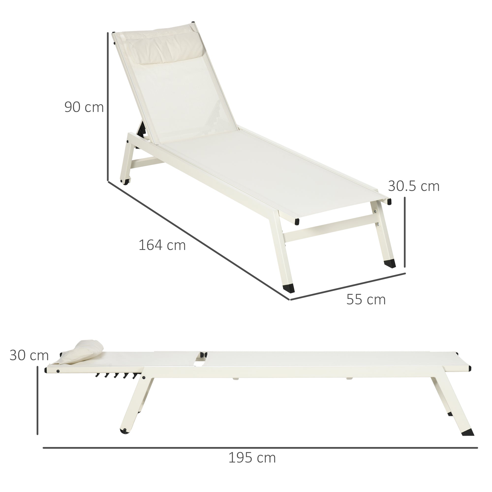 Chaise Longue Reclining Sun Lounger 2pcs in Aluminum and Polyester, 55x195x30 cm, Beige - Borge' Group Limited
