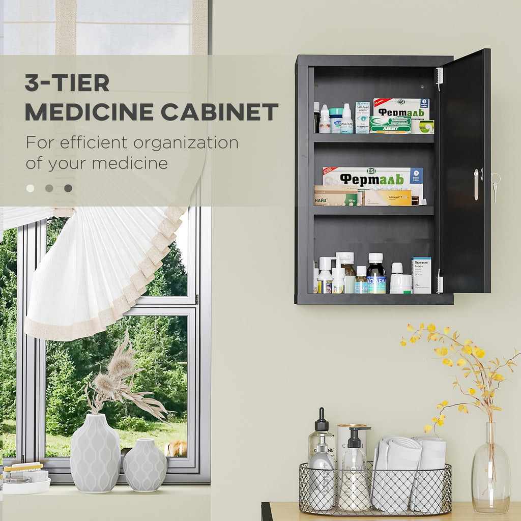 Kleankin Medicinal locker with 3 shelves and block with steel keys, 30x14x46cm, black - Borgè