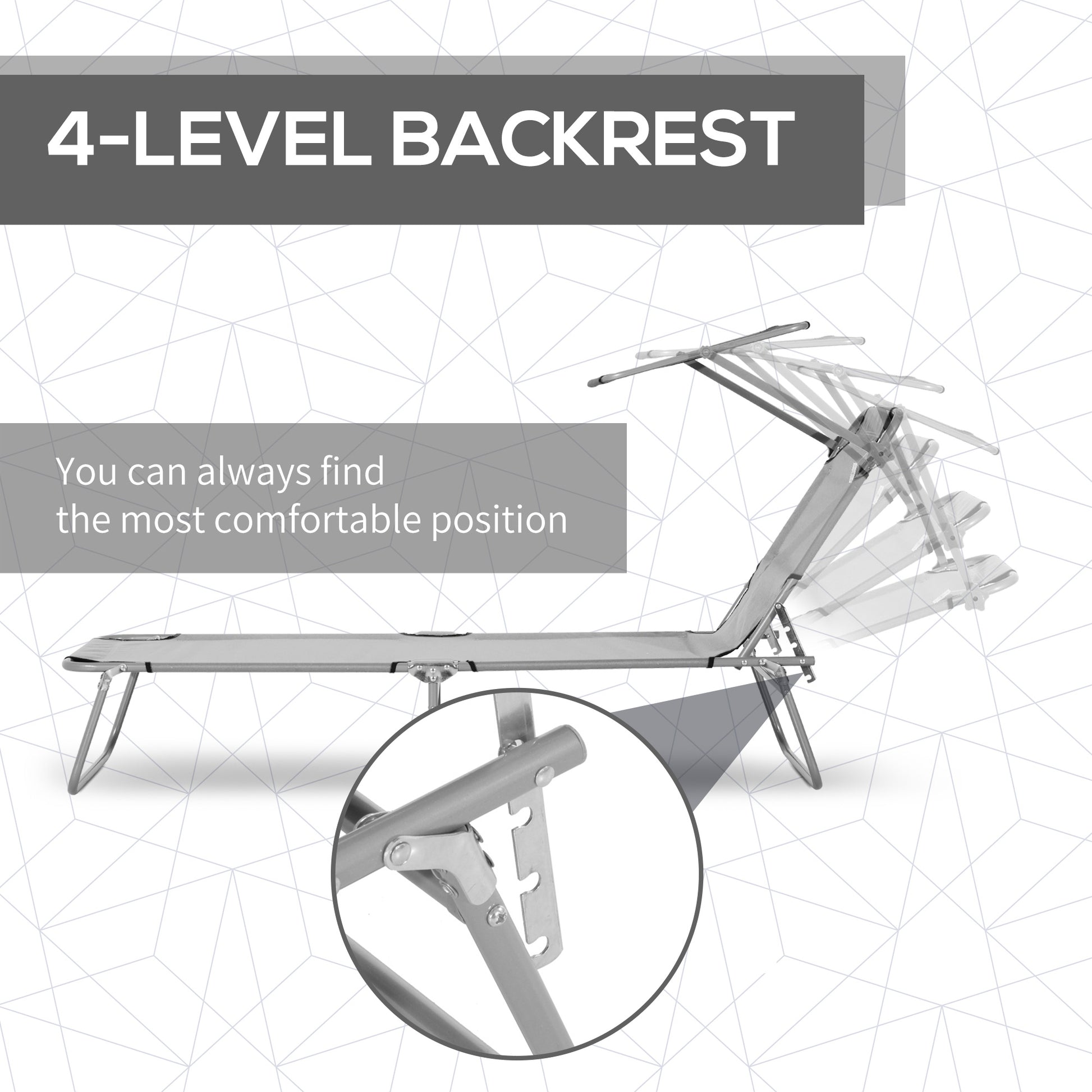 Outsunny folding garden deckchair with adjustable roof and backrest reclining at 4 levels, light gray - Borgè