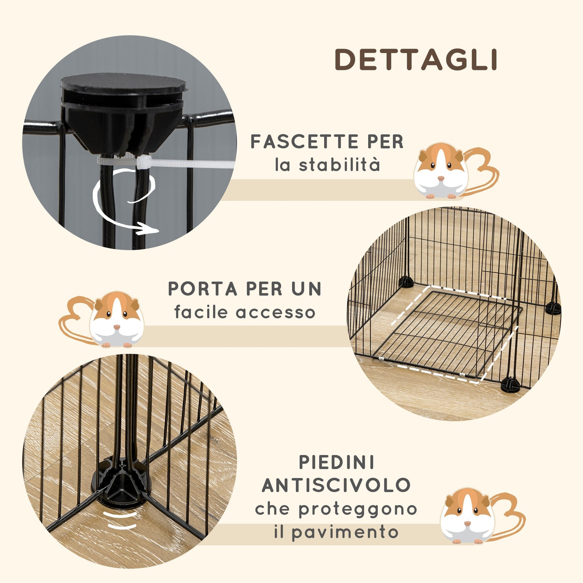 PAWHUT CAGE FOR PORCELLINI D'ODIA, Fence for small animals, 18 pcs with door 175x70x45cm, black - Borgè