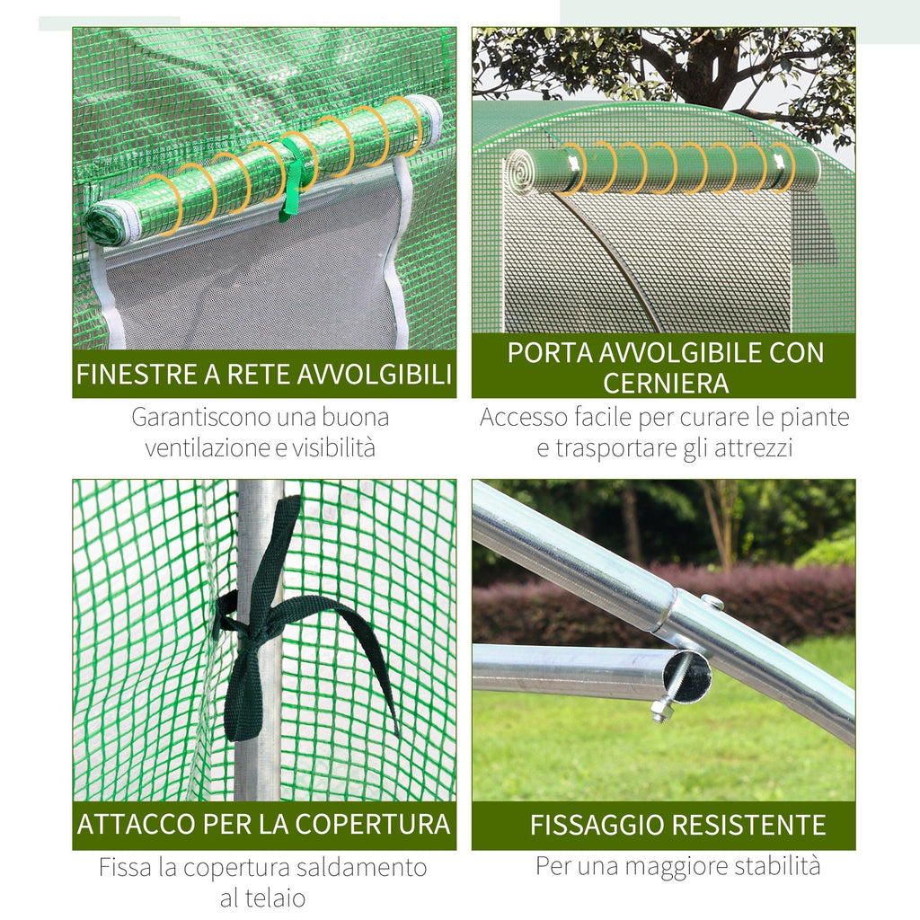 4.5x3x2m Outdoor Tunnel Greenhouse with PE Cover, Zippered Door and 6 Windows, Green - Borge' Group Limited