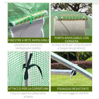 4.5x3x2m Outdoor Tunnel Greenhouse with PE Cover, Zippered Door and 6 Windows, Green - Borge' Group Limited