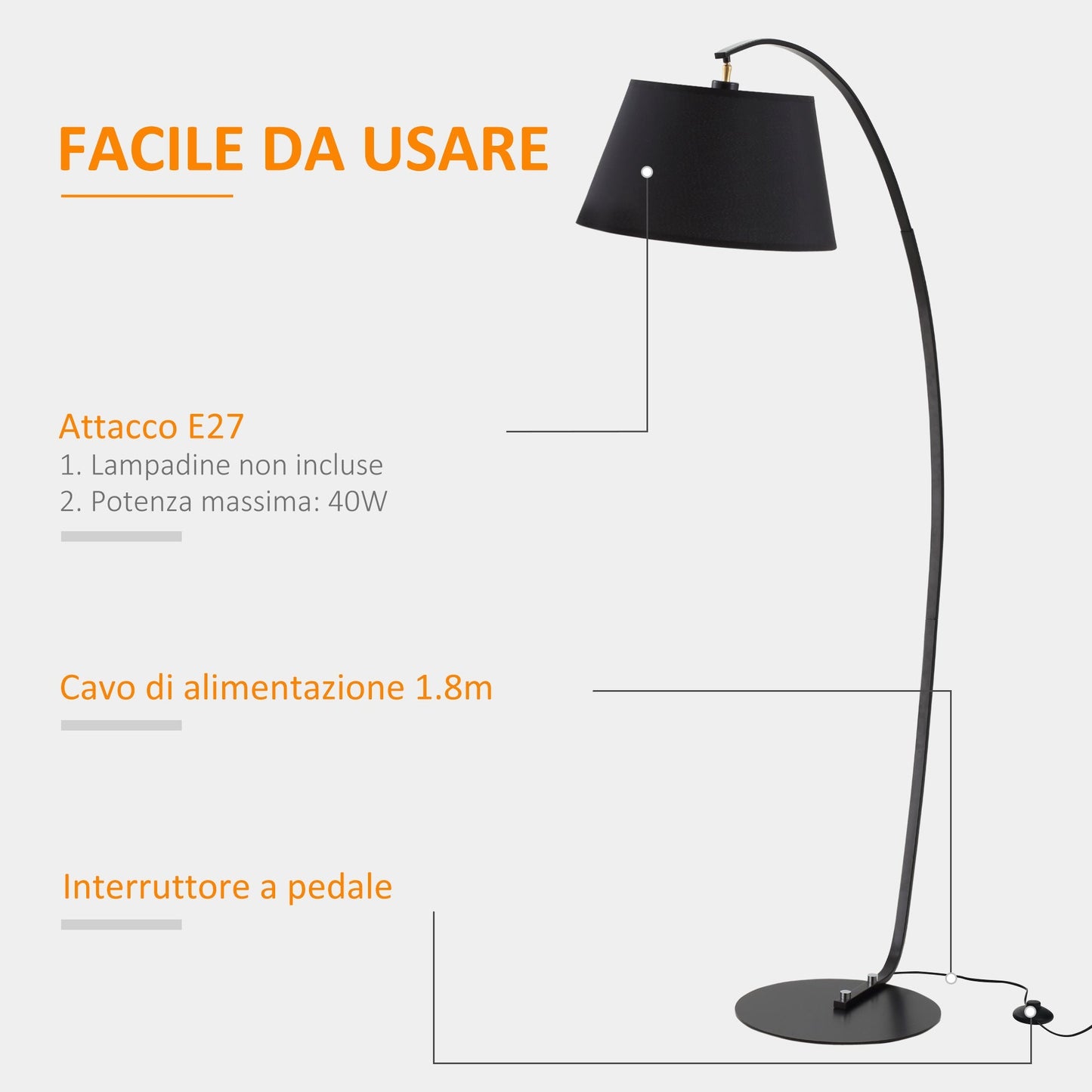 Arch Ground Lamp with fabric Lampshade and round flat base | 100x43x177cm Dark Grey